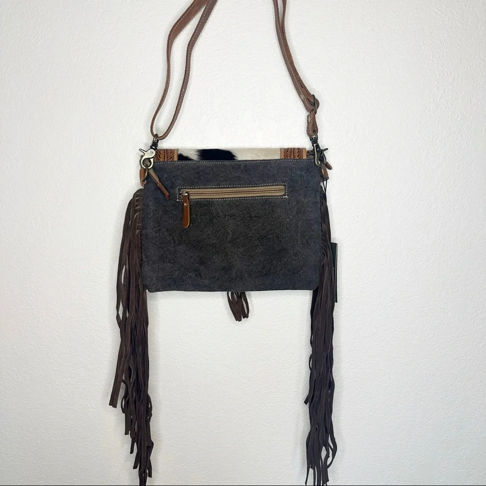 Myra Bag Leather and Hair Fringe Purse - Picture 2 of 6